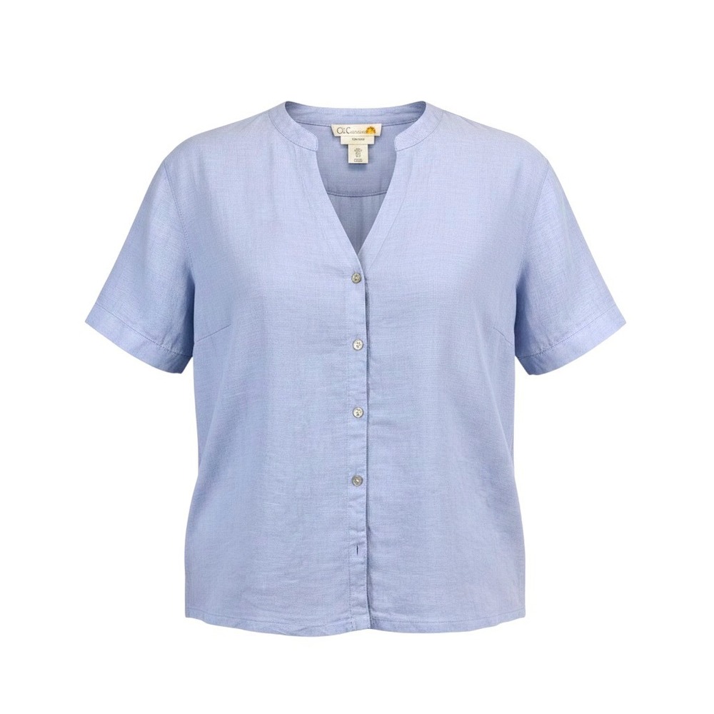 Light Blue Linen Button Front Blouse C&C California L Coastal Casual